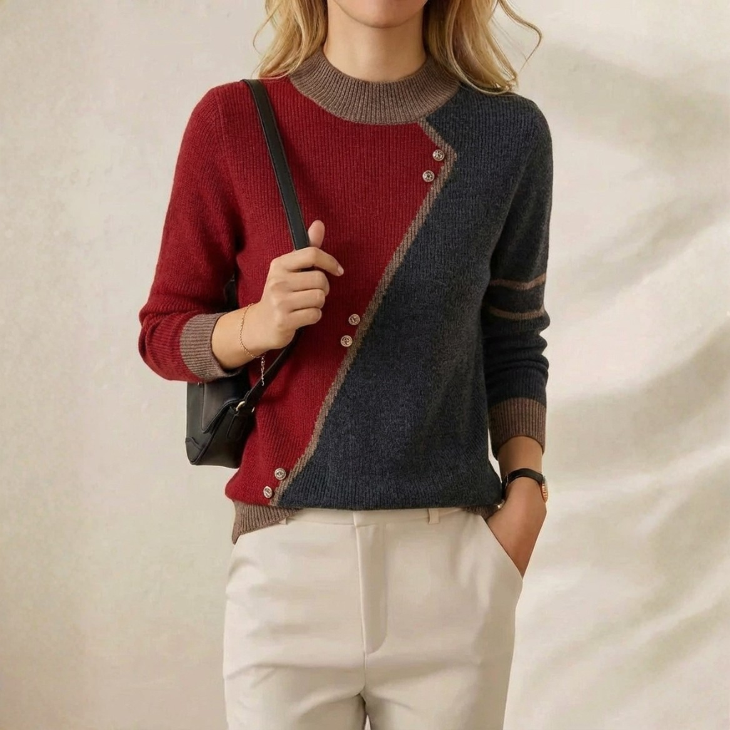 Cashmere Crew Neck Sweater with Button Detail