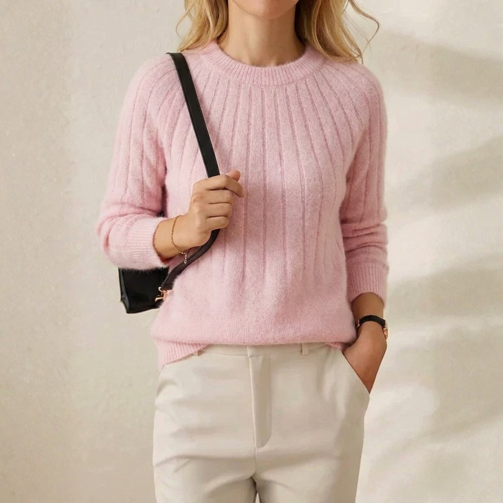 Cashmere Crewneck Sweater with Striped Knit