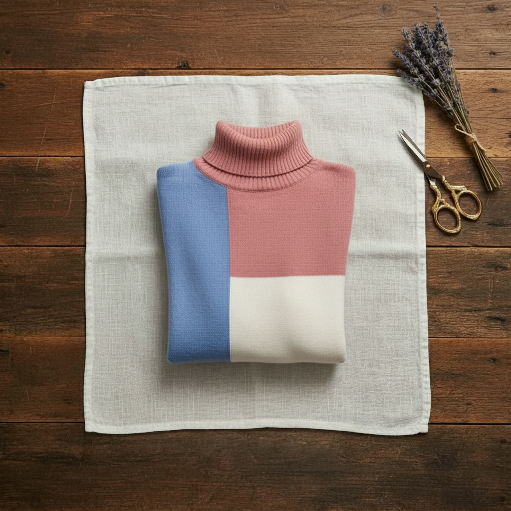 Cashmere Turtleneck Sweater with Color-Block