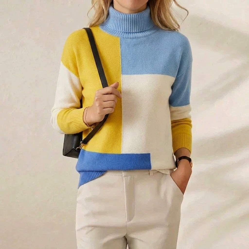 Cashmere Turtleneck Sweater with Color-Block