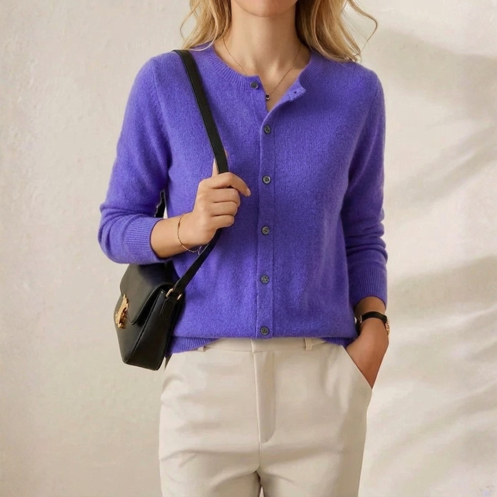 Cashmere Crew Neck Button Cardigan