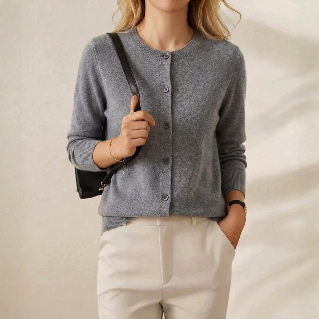 Cashmere Crew Neck Button Cardigan