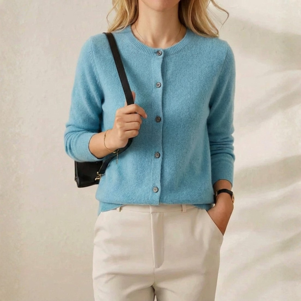 Cashmere Crew Neck Button Cardigan