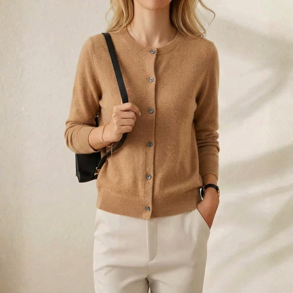 Cashmere Crew Neck Button Cardigan