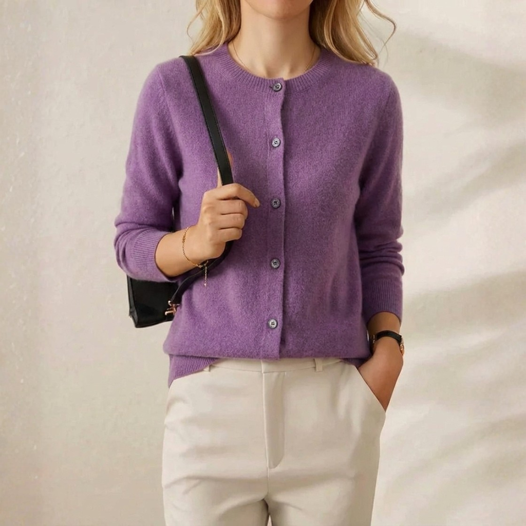 Cashmere Crew Neck Button Cardigan