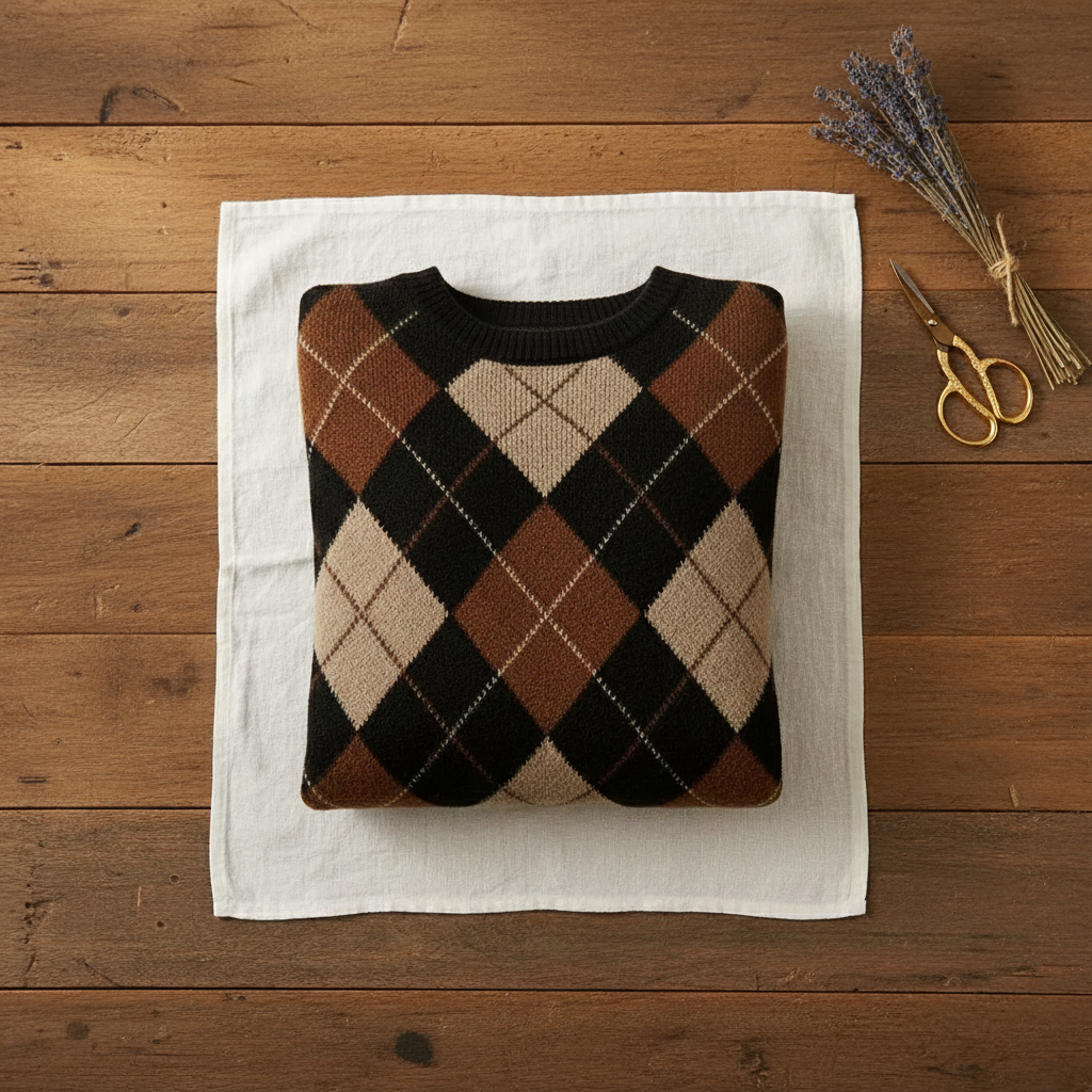 Cashmere Sweater with Diamond Pattern Brown-Black