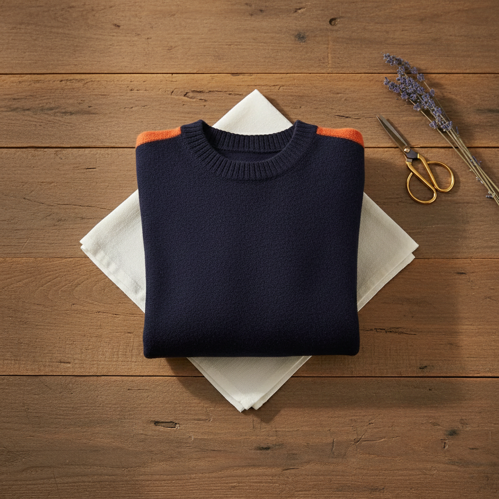 Cashmere Sweater Dark Blue-Orange-Taupe
