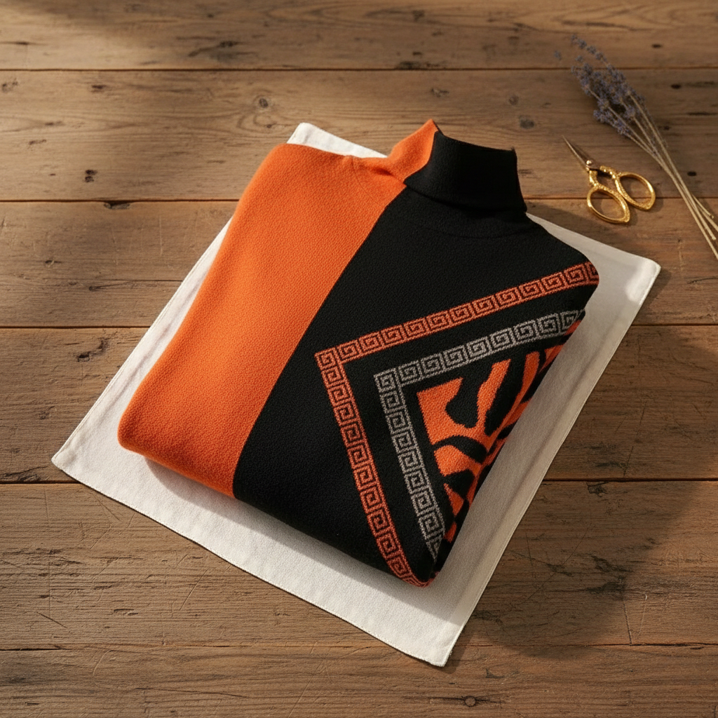 Cashmere Sweater Orange with Graphic Details