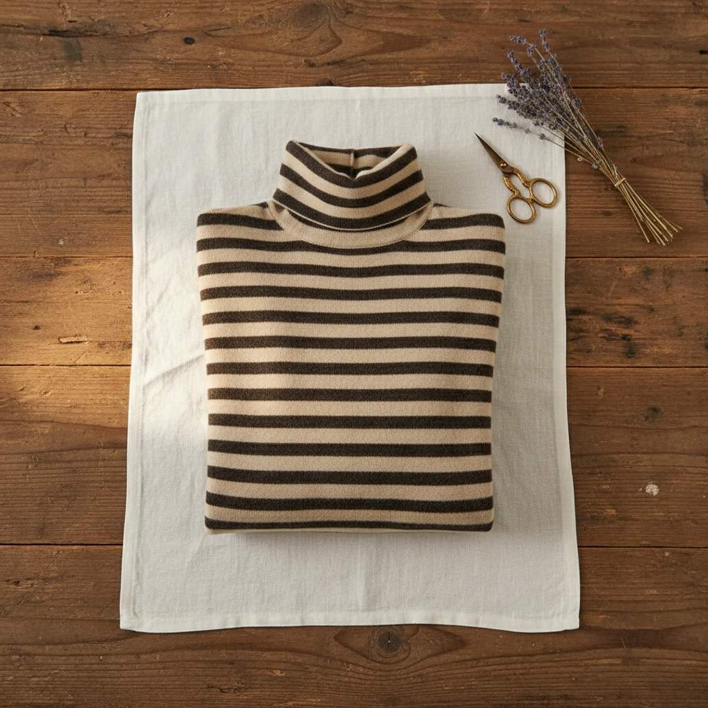 Cashmere Turtleneck with Classic Stripes