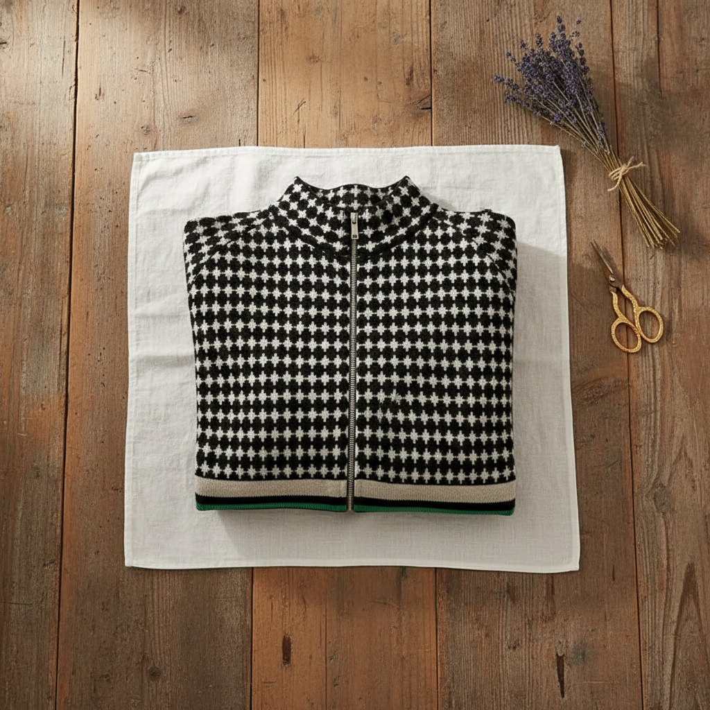 Cashmere Zip Vest Retro Black-White-Green