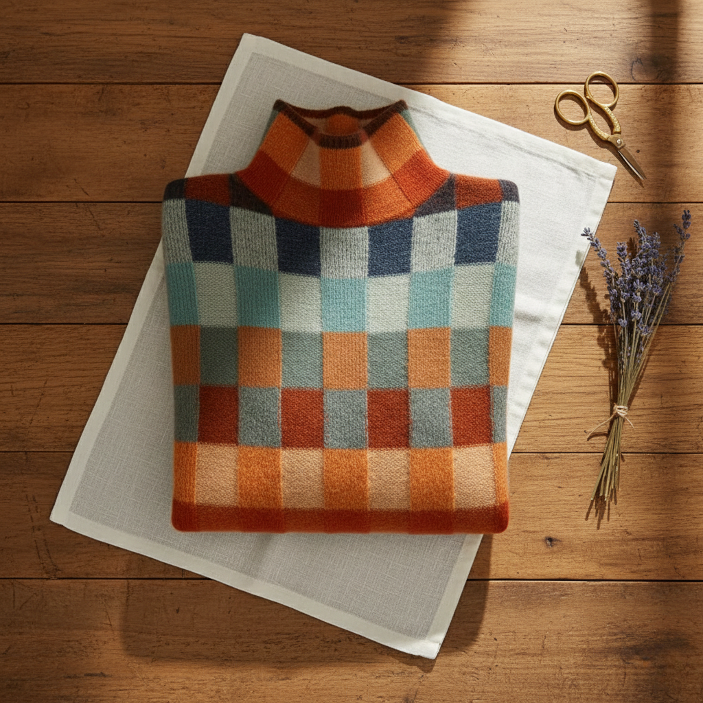 Cashmere Checkered Sweater in Autumn Colors
