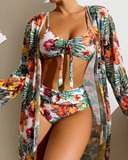 Azucena® | Tropical Print Cover Up Bikini Set