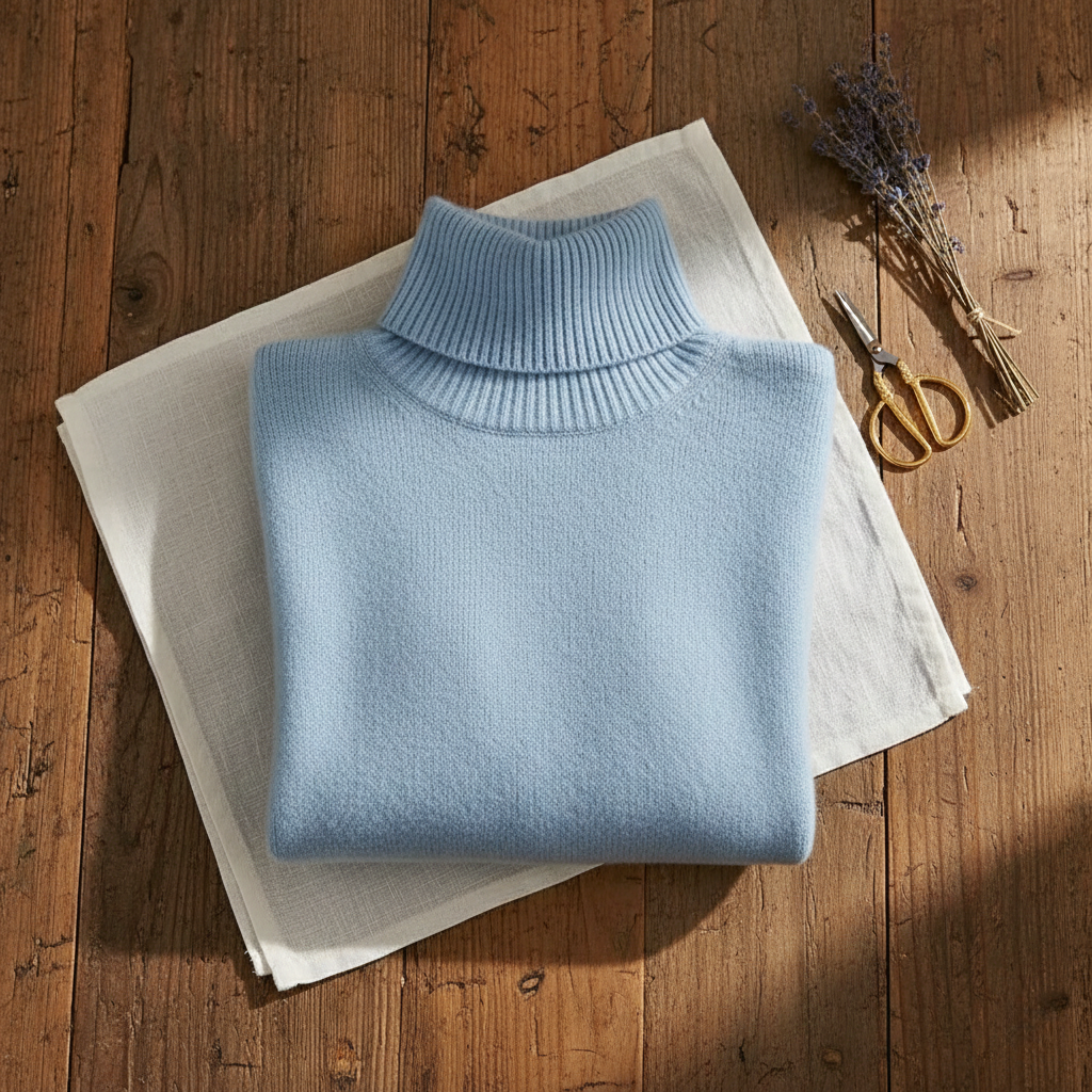 Cotton Turtleneck in Sky Blue