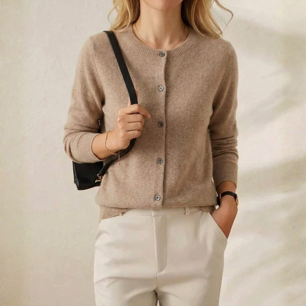Cashmere Crew Neck Button Cardigan
