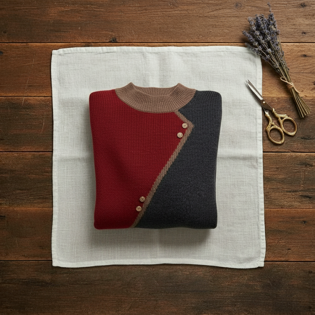 Cashmere Crew Neck Sweater with Button Detail