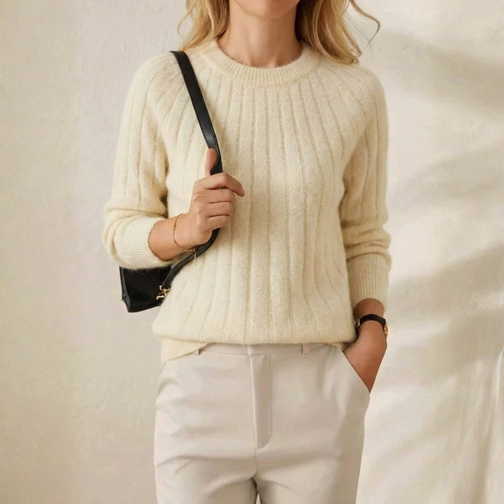 Cashmere Crewneck Sweater with Striped Knit