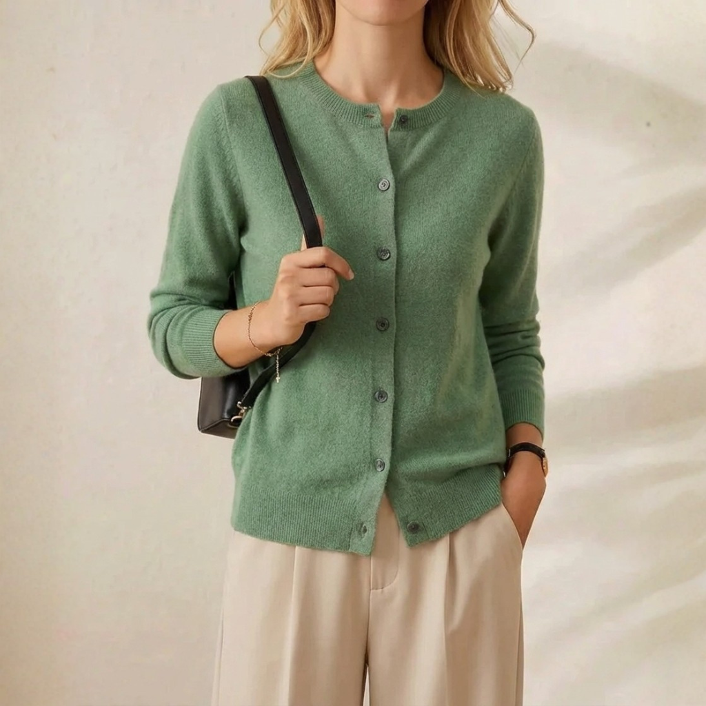 Cashmere Crew Neck Button Cardigan