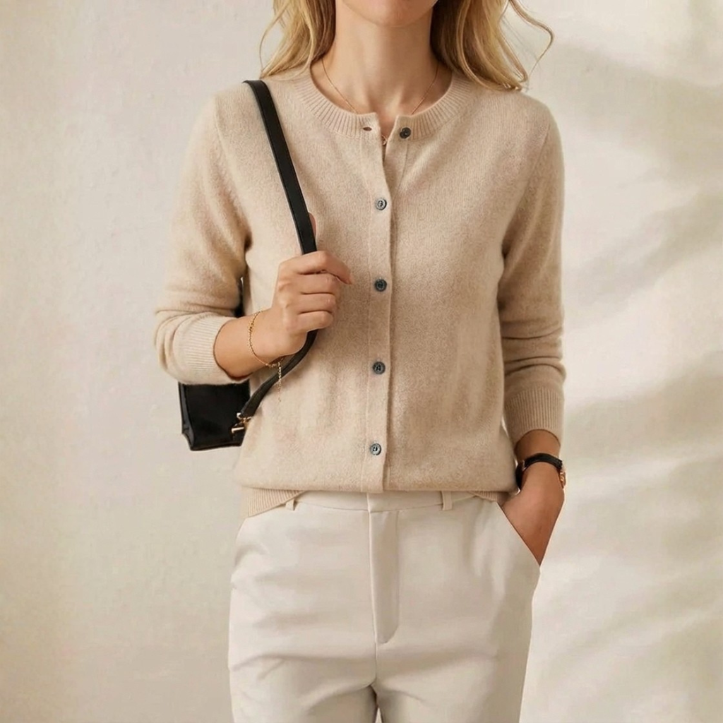 Cashmere Crew Neck Button Cardigan