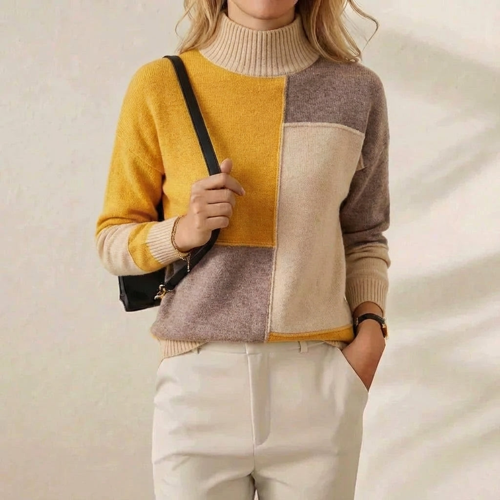 Cashmere Turtleneck Sweater with Color-Block