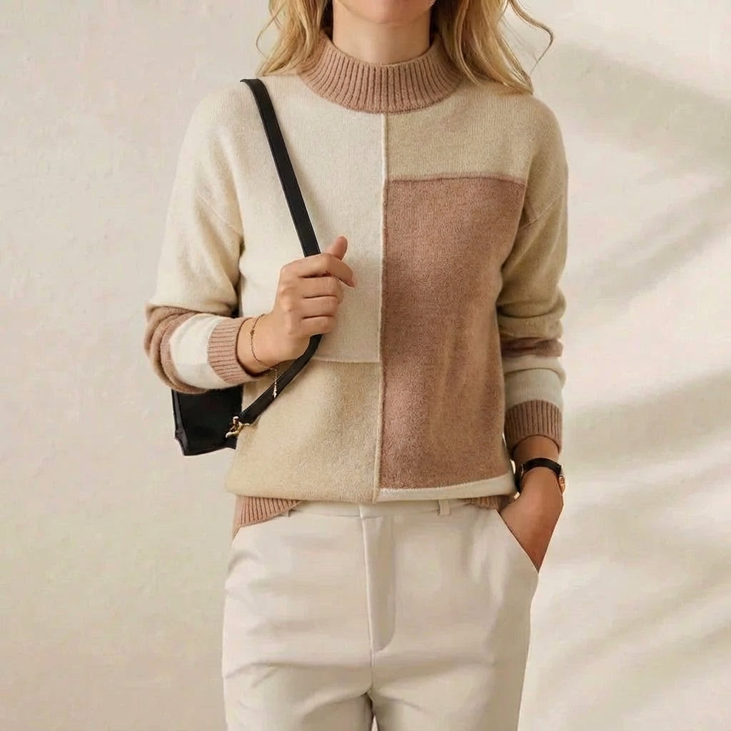 Cashmere Turtleneck Sweater with Color-Block