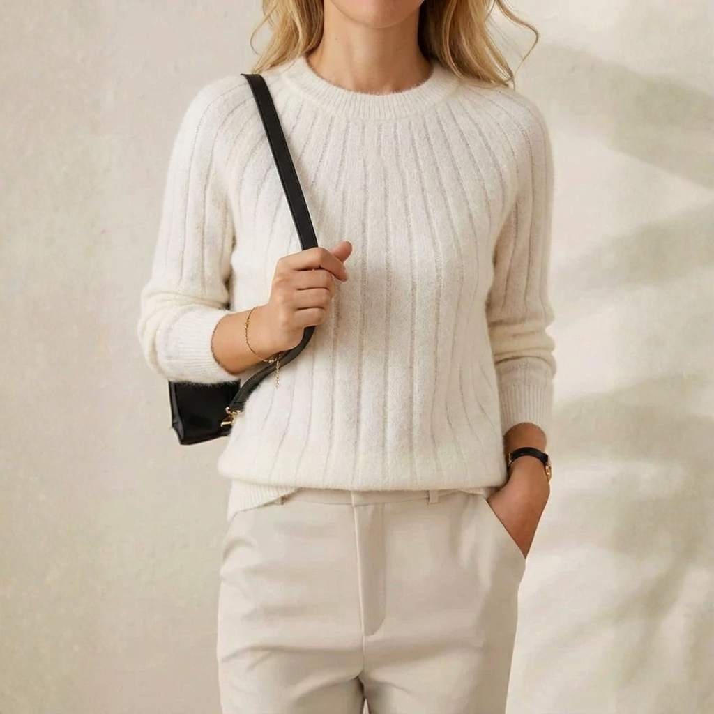 Cashmere Crewneck Sweater with Striped Knit