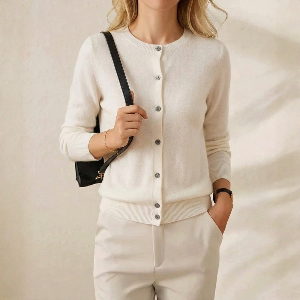 Cashmere Crew Neck Button Cardigan