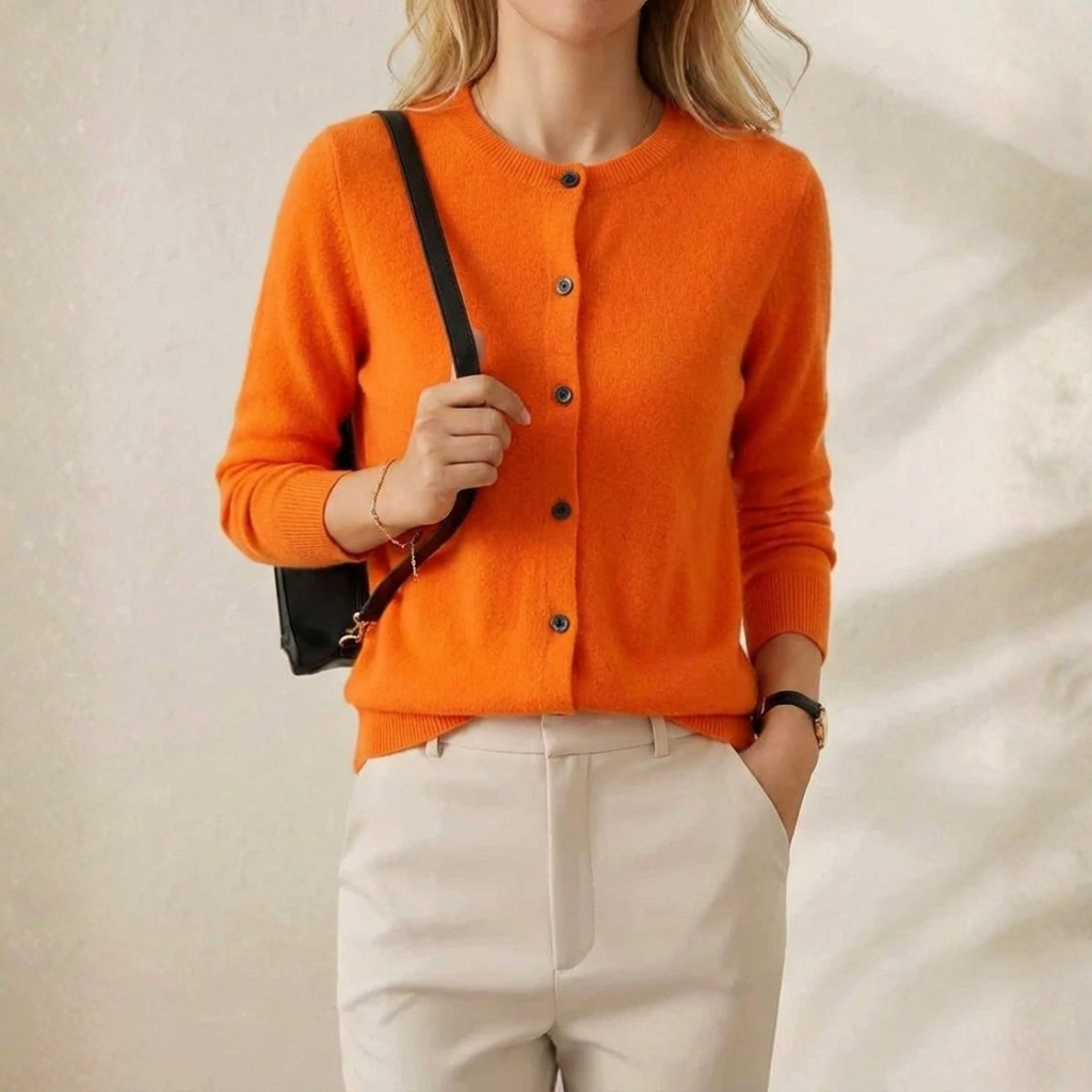 Cashmere Crew Neck Button Cardigan