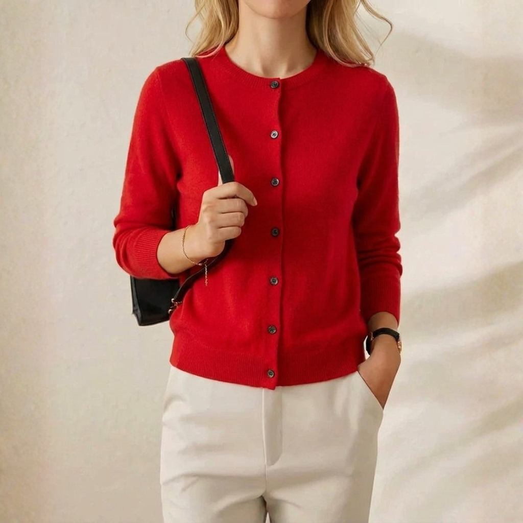 Cashmere Crew Neck Button Cardigan