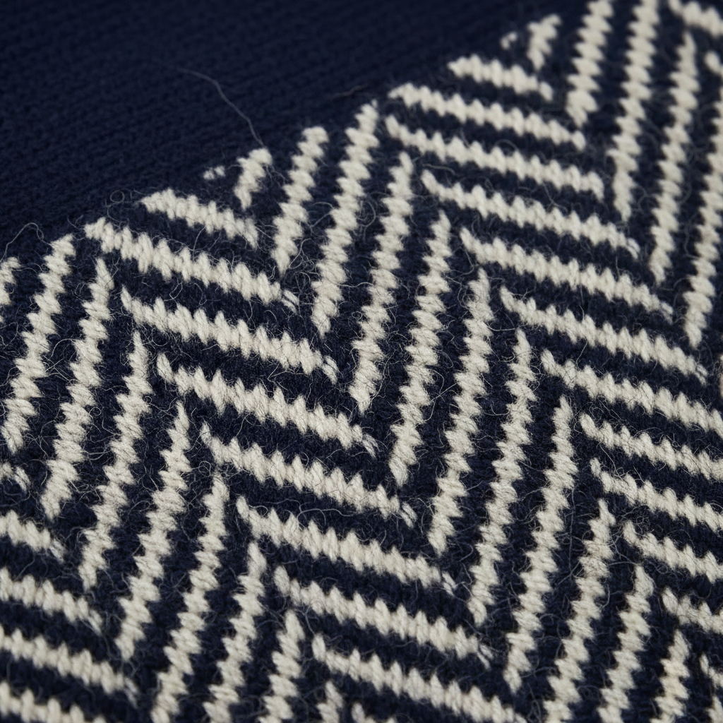 Cashmere Turtleneck Dark Blue with Zigzag Pattern