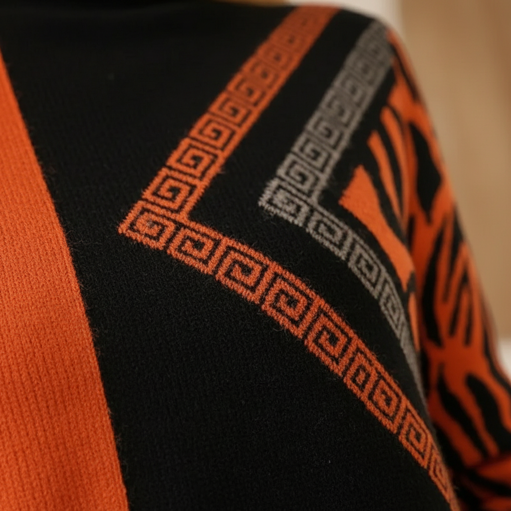 Cashmere Sweater Orange with Graphic Details
