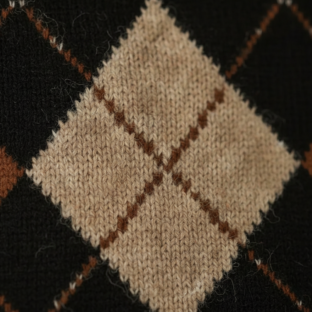 Cashmere Sweater with Diamond Pattern Brown-Black