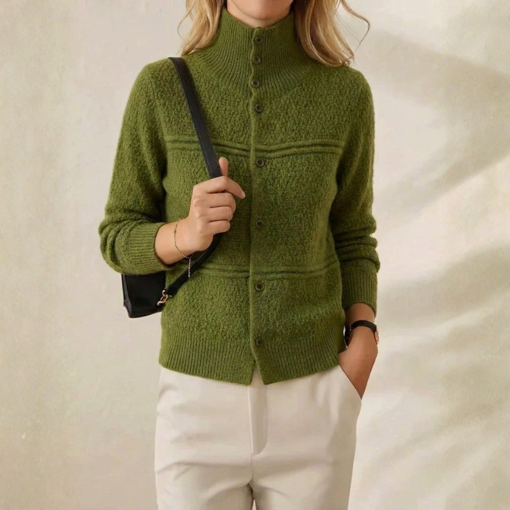 Cashmere Turtle Neck Cardigan with Textured Knit