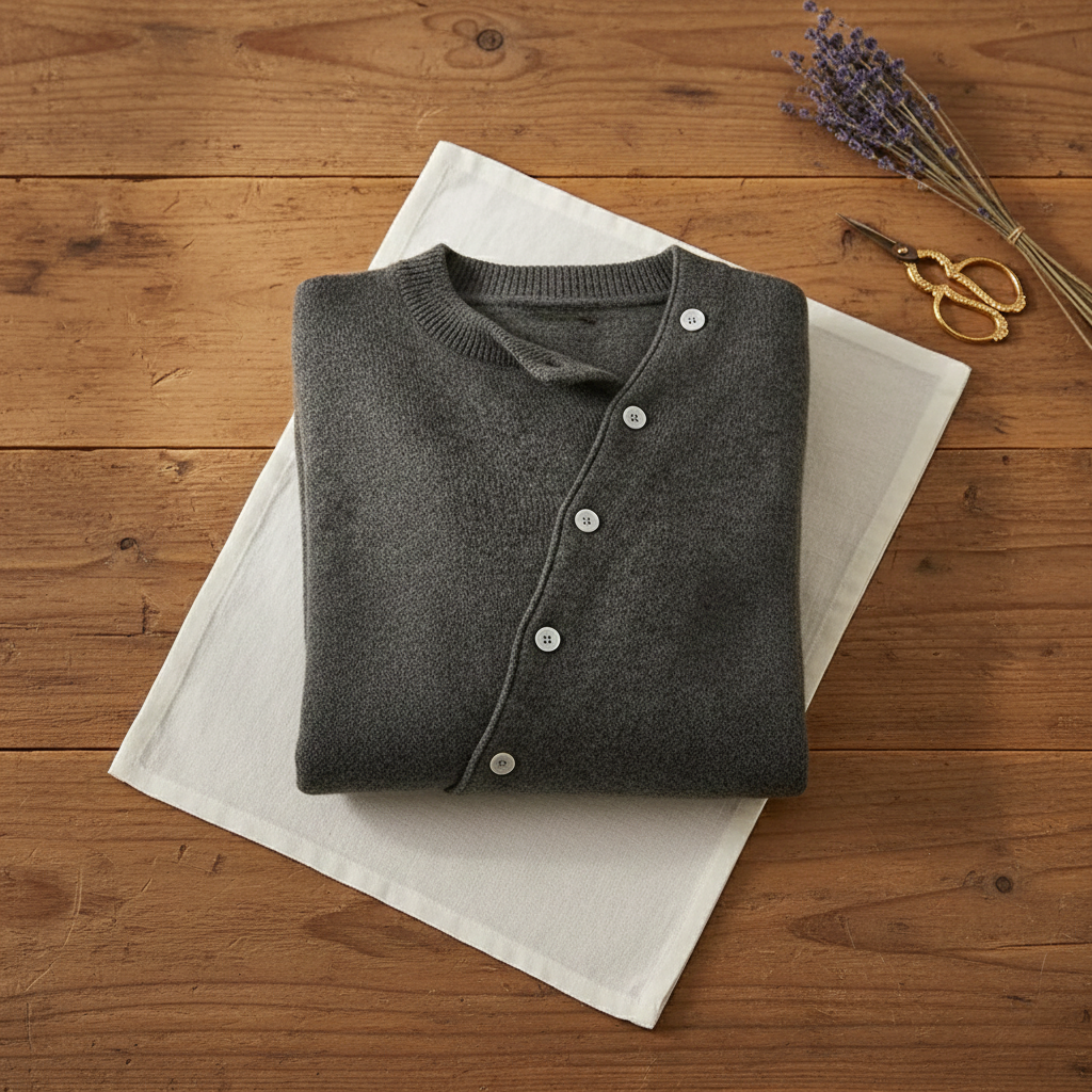 Cashmere Cardigan with Diagonal Button Closure