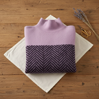 Cotton Turtleneck Dark Blue with Zigzag Pattern