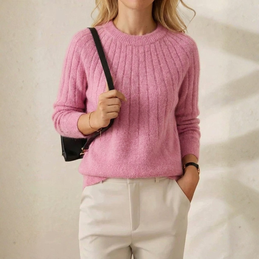 Cashmere Crewneck Sweater with Striped Knit