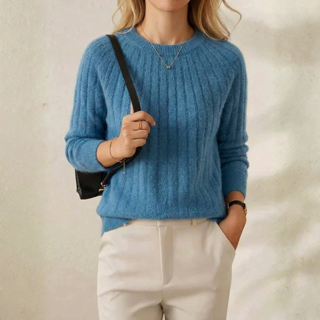 Cashmere Crewneck Sweater with Striped Knit
