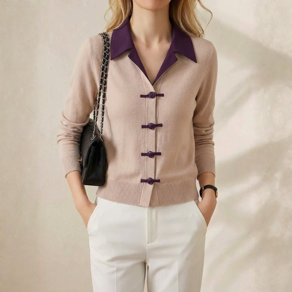 Cashmere Collared Cardigan with Toggle Buttons