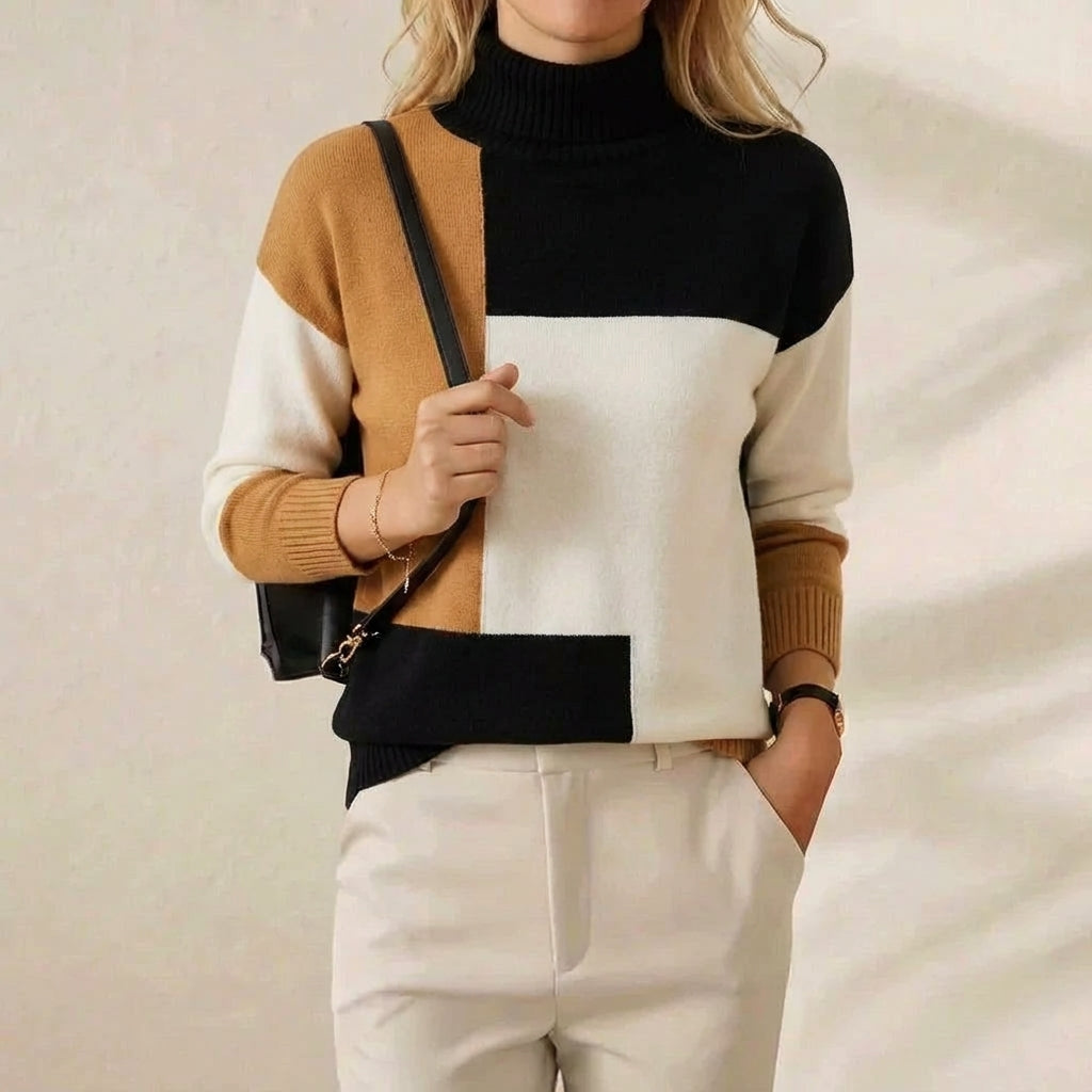 Cashmere Turtleneck Sweater with Color-Block