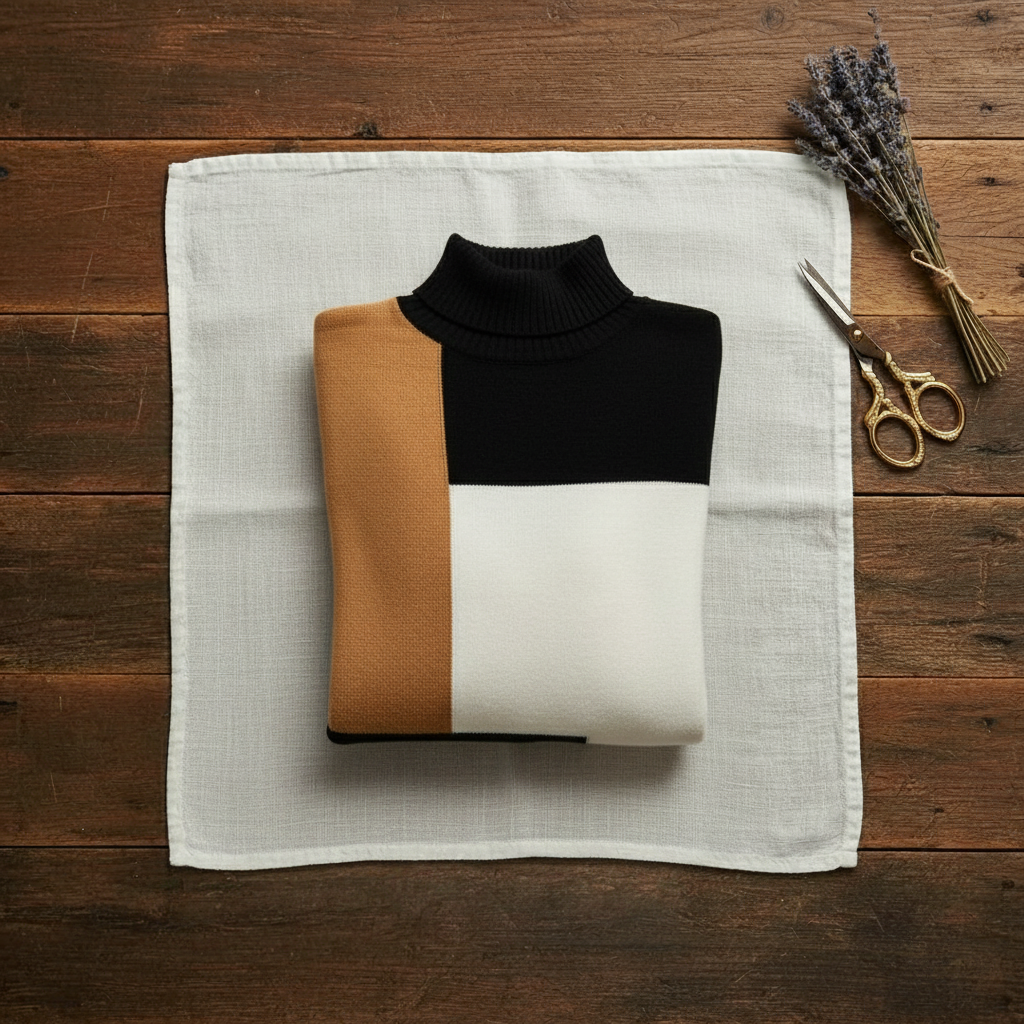 Cashmere Turtleneck Sweater with Color-Block