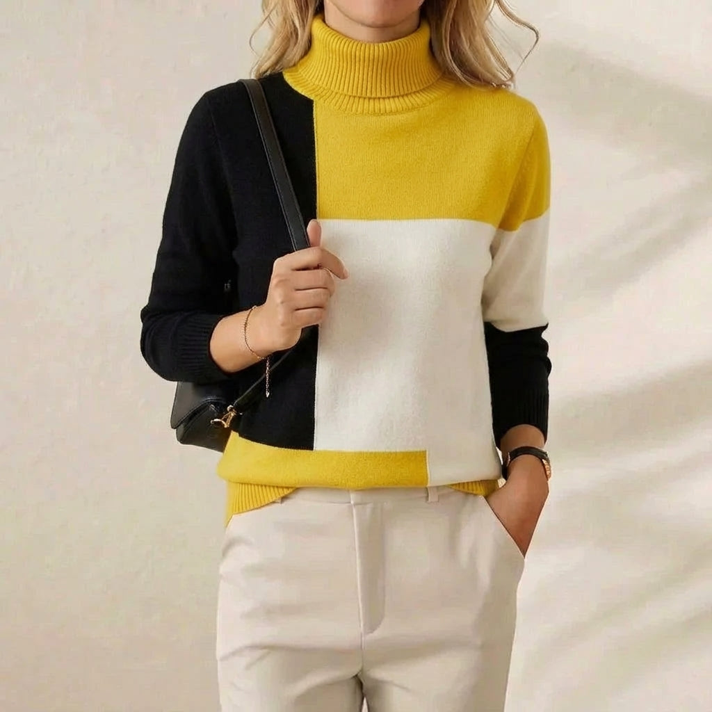 Cashmere Turtleneck Sweater with Color-Block