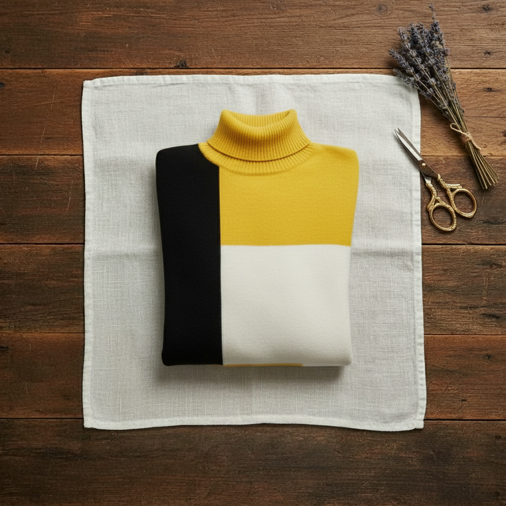 Cashmere Turtleneck Sweater with Color-Block