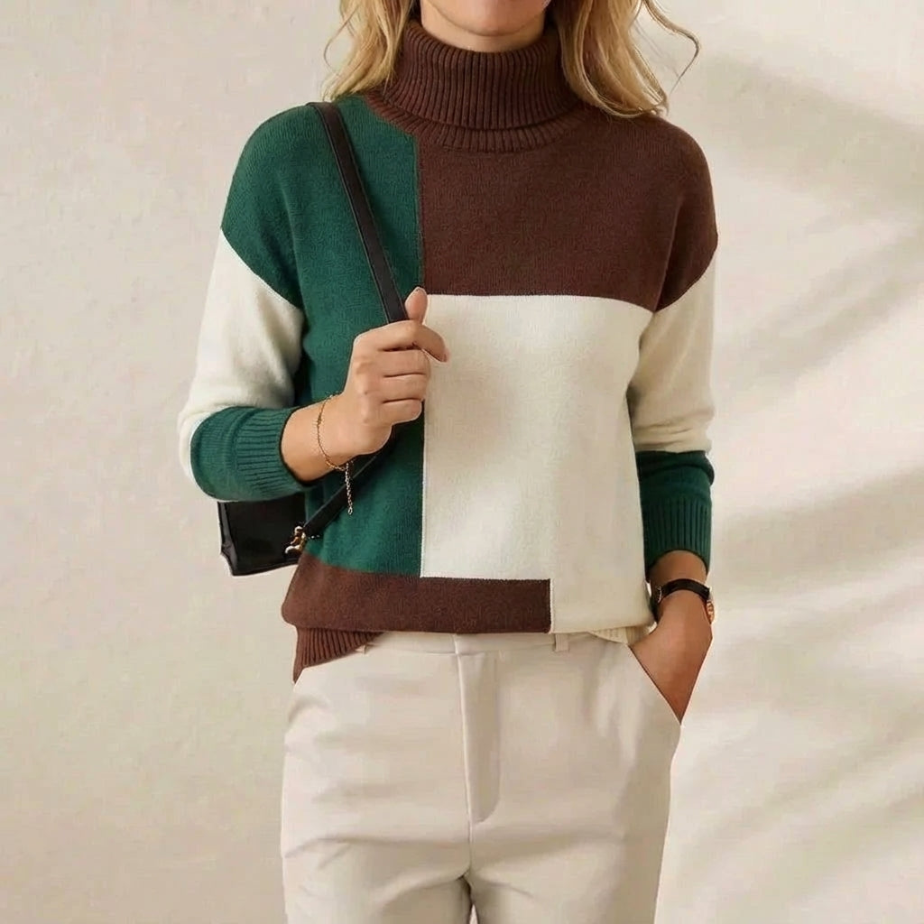 Cashmere Turtleneck Sweater with Color-Block