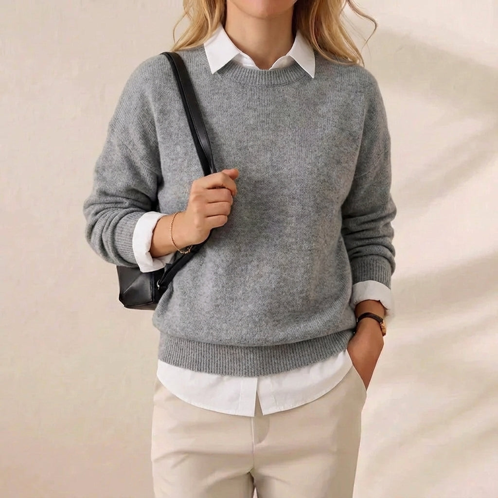 Academic Chic Crewneck Soft Grey Layered Sweater