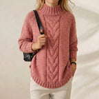 Berry Braid Mock Neck Dusty Rose Cable Knit Sweater