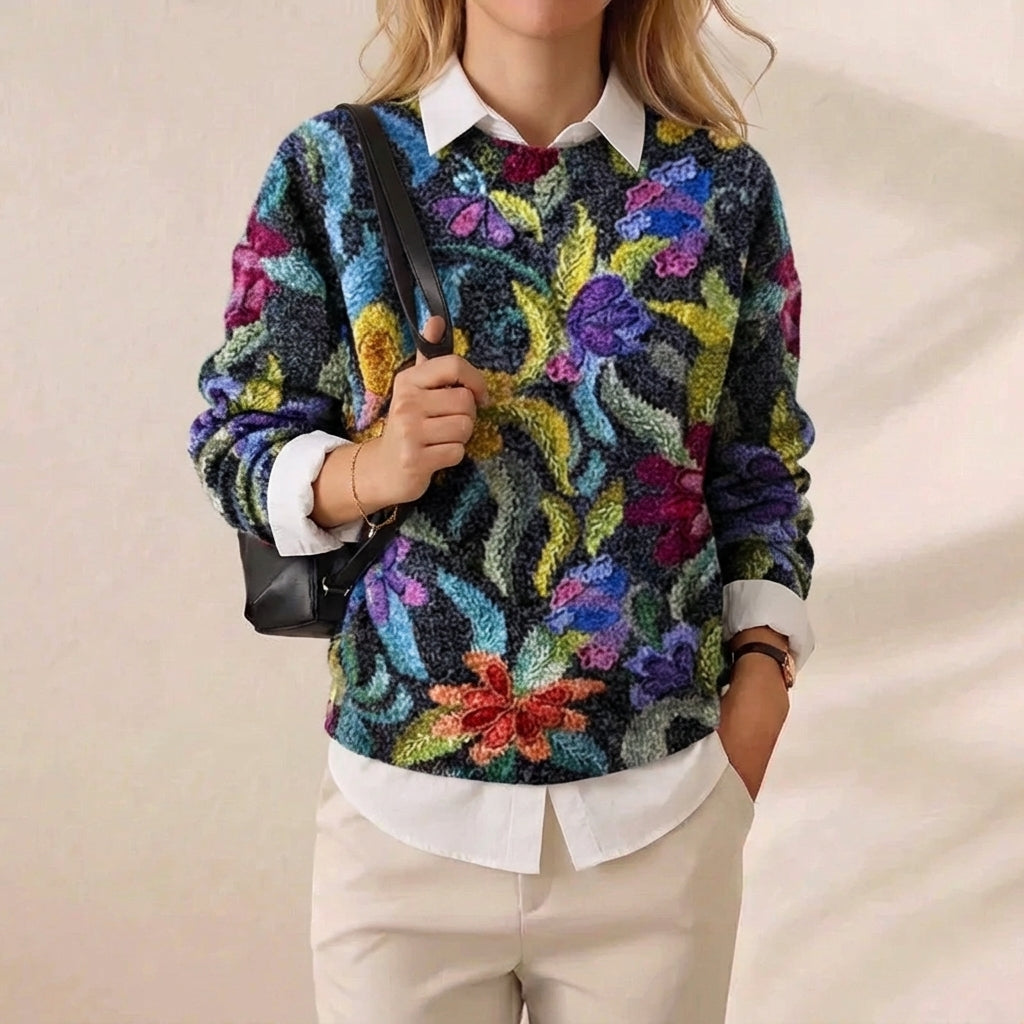 Botanical Garden All Over Floral Jacquard Knit Pullover