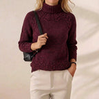 Burgundy Cable Yoke Turtleneck Knit Sweater