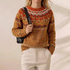 Burnt Sienna Autumn Fair Isle Yoke Crew Neck Sweater