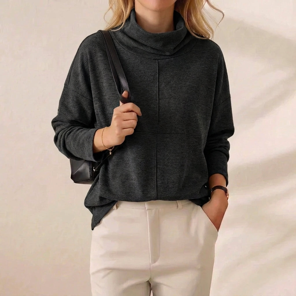 Charcoal Cowl Pullover Oversized Funnel Neck Top