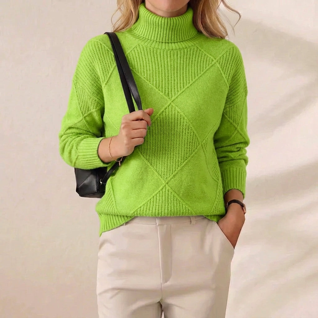 Citrus Pop Diamond Texture Turtleneck Pullover
