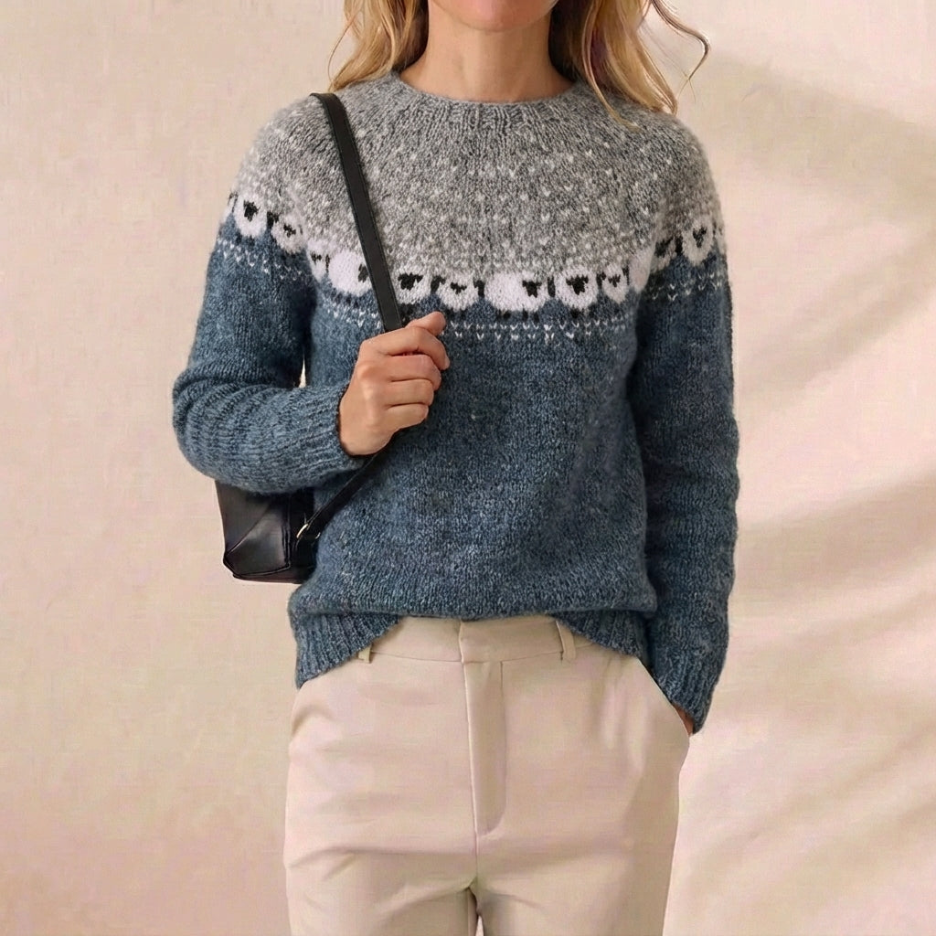 Counting Sheep Fair Isle — Blue & Grey Novelty Crewneck